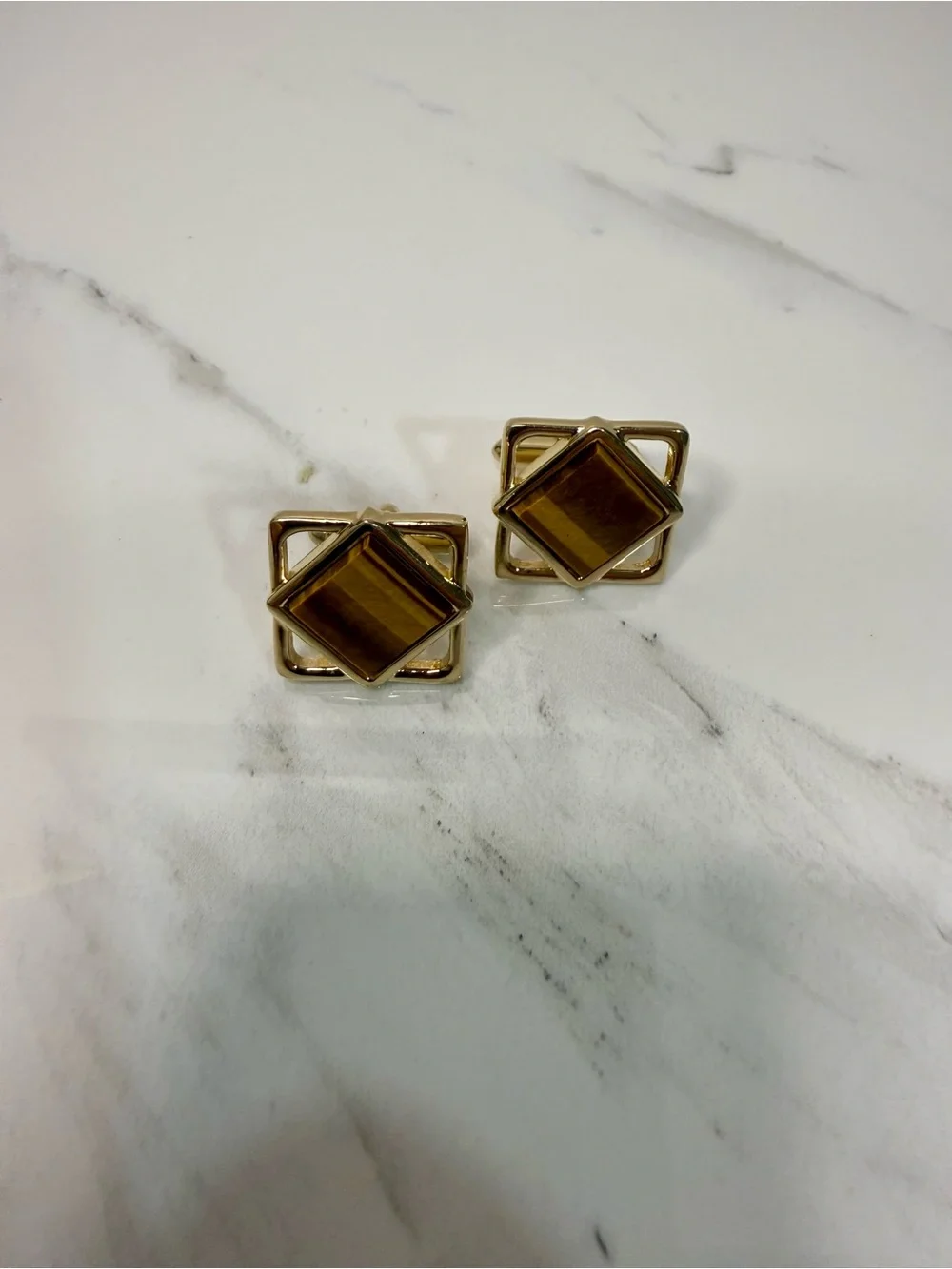Gold Tone Tiger's Eye Square Cuff Links